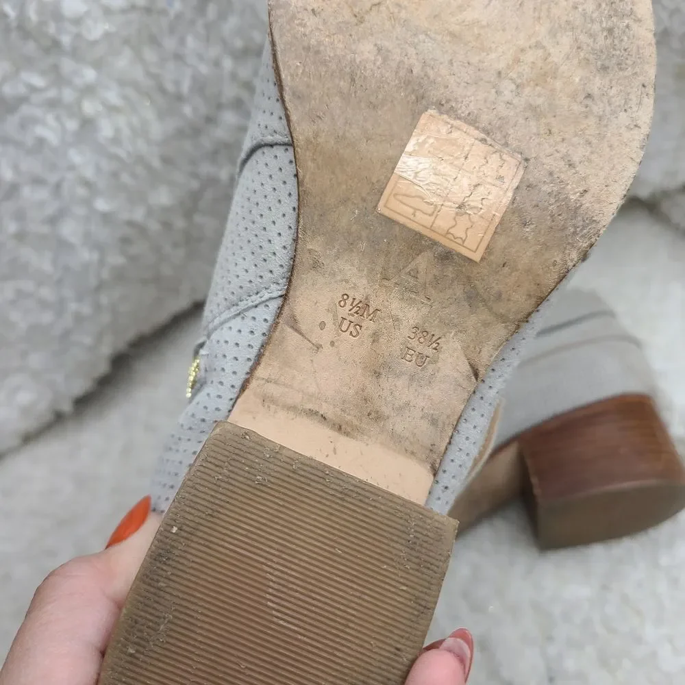 Anthropologie Taupe Perforated Suede‎ Ankle Boots sz 8.5